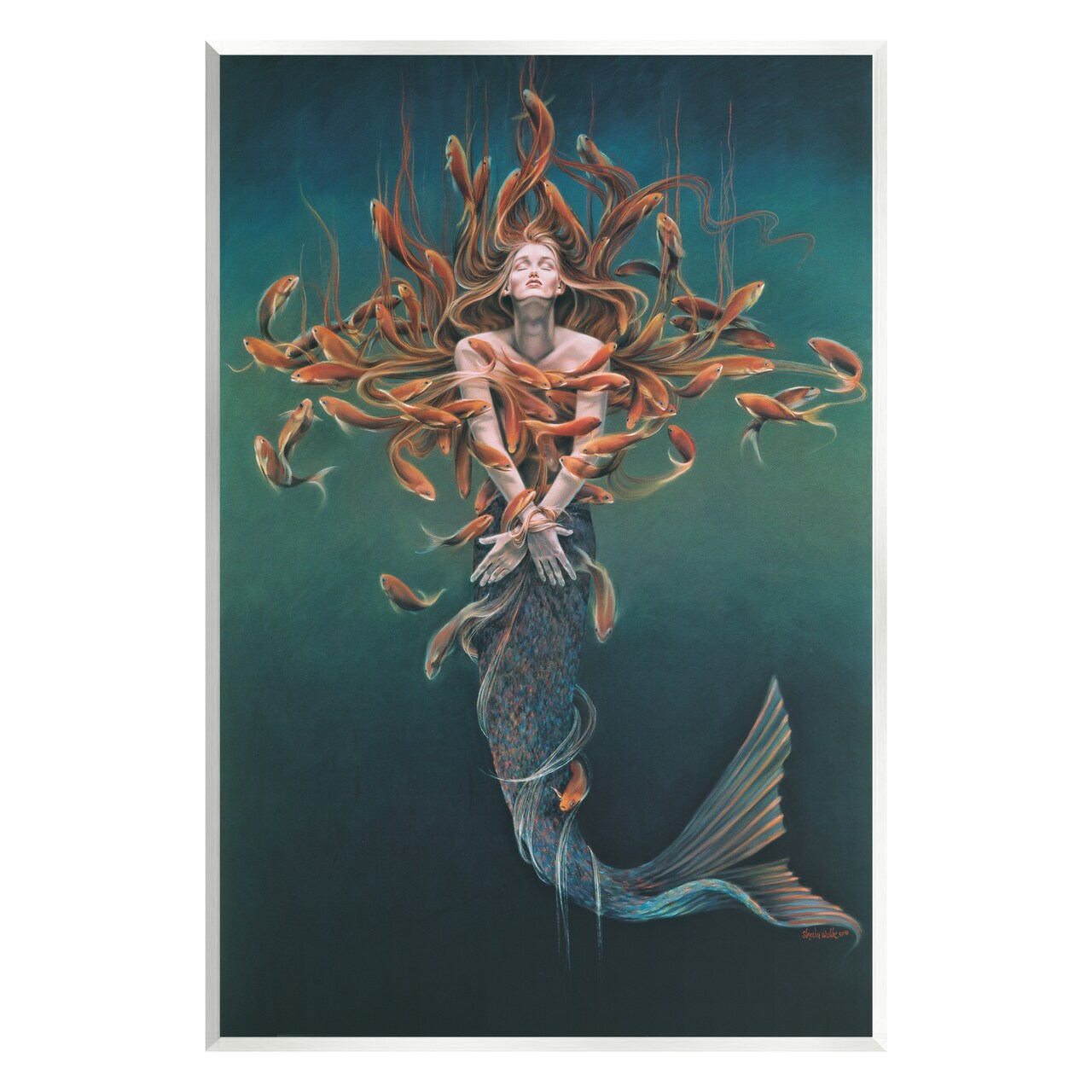 Stupell Industries Mermaid Fish Swirling Painting Wall Plaque Art